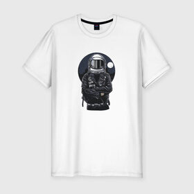 Мужская футболка премиум с принтом Biker Astronaut , 92% хлопок, 8% лайкра | приталенный силуэт, круглый вырез ворота, длина до линии бедра, короткий рукав | астронавт | байкер | вселенная | звезды | космонавт | космос | косуха | крутой | луна | наса | рок | шлем