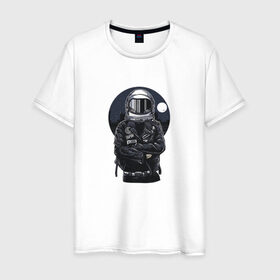 Мужская футболка хлопок с принтом Biker Astronaut , 100% хлопок | прямой крой, круглый вырез горловины, длина до линии бедер, слегка спущенное плечо. | Тематика изображения на принте: астронавт | байкер | вселенная | звезды | космонавт | космос | косуха | крутой | луна | наса | рок | шлем