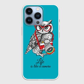 Чехол для iPhone 13 Pro с принтом Life is like a camera ,  |  | bird | camera | life | night | owl | predator | взгляд | графика | жёлтый | жизнь | искусство | камера | картинка | красный | крутой | лучший | мода | модный | молодёжная | ночной | очки | птица | радуга | рисунок | сова