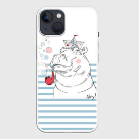 Чехол для iPhone 13 с принтом Бегемот моряк ,  |  | a | blush | bubbles | cap | deck | hippo | pipe | sailor | sea | ship | smokes | stripes | бегемот | графика | детский | искусство | картинка | корабль | крутой | лучший | мода | модный | молодёжная | море | моряк | палуба | пилотка | полосы