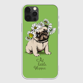 Чехол для iPhone 12 Pro Max с принтом My little hippie , Силикон |  | breed | dog | hippie | kid | little | my | pug | puppy | wreath | венок | графика | зелёный | картинка | красивый | крутой | лучший | маленький | малыш | мода | модный | мой | молодёжная | мопс | порода | рисунок | ромашки | собака