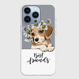 Чехол для iPhone 13 Pro с принтом Best friend ,  |  | backgroun | best | breed | daisies | dog | flowers | friend | green | kid | puppy | wreath | венок | графика | друг | зелёный | картинка | красивый | крутой | лучший | малыш | мода | модный | молодёжная | порода | рисунок | ромашки | собака