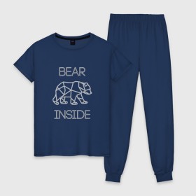 Женская пижама хлопок с принтом Внутри медведь , 100% хлопок | брюки и футболка прямого кроя, без карманов, на брюках мягкая резинка на поясе и по низу штанин | зверь | медведь | миша | мишка