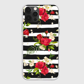 Чехол для iPhone 12 Pro Max с принтом Розы и орхидеи , Силикон |  | Тематика изображения на принте: flowers | orchi | roses | белый | букеты | графика | зелёный | искусство | картинка | красивый | красный | крутой | листья | мода | модный | молодёжная | орнамент | орхидеи | полосы | рисунок | розы | рукоделие