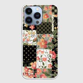 Чехол для iPhone 13 Pro с принтом Лоскутный орнамент ,  |  | branches | flor | flowers | leaves | ветки | геометрический | горошек | графика | искусство | картинка | клетка | красивый | крутой | листья | мода | модный | молодёжная | орнамент | рисунок | розы | рукоделие | стиль