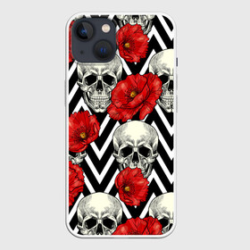 Чехол для iPhone 13 с принтом Черепа и розы ,  |  | взгляд | графика | день мертвых | знак | искусство | картинка | кость | красивый | крутой | мексика | мода | модный | молодёжная | орнамент | рисунок | розы | рукоделие | символ | скелет | стиль