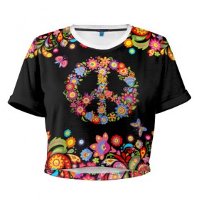 Женская футболка Cropp-top с принтом Пацифист , 100% полиэстер | круглая горловина, длина футболки до линии талии, рукава с отворотами | 