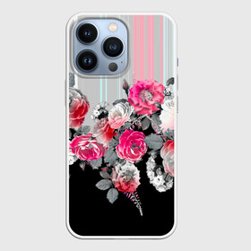 Чехол для iPhone 13 Pro с принтом Розы ,  |  | branches | flora | flowers | leaves | ornament | patterns | ветки | графика | искусство | картинка | красивый | крутой | листья | мода | модный | молодёжная | орнамент | полосатый | рисунок | розы | рукоделие | стиль