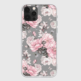 Чехол для iPhone 12 Pro Max с принтом Розовые розы , Силикон |  | bouquets | color | gray | leave | lowers | ornament | patterns | pink | roses | букеты | графика | искусство | картинка | красивый | крутой | листья | мода | модный | молодёжная | орнамент | рисунок | розовые | розы | рукоделие | серый