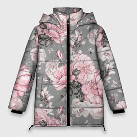 Женская зимняя куртка 3D с принтом Розовые розы , верх — 100% полиэстер; подкладка — 100% полиэстер; утеплитель — 100% полиэстер | длина ниже бедра, силуэт Оверсайз. Есть воротник-стойка, отстегивающийся капюшон и ветрозащитная планка. 

Боковые карманы с листочкой на кнопках и внутренний карман на молнии | Тематика изображения на принте: bouquets | color | gray | leave | lowers | ornament | patterns | pink | roses | букеты | графика | искусство | картинка | красивый | крутой | листья | мода | модный | молодёжная | орнамент | рисунок | розовые | розы | рукоделие | серый