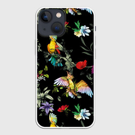 Чехол для iPhone 13 mini с принтом Попугаи ,  |  | parrots | ветки | графика | джунгли | искусство | картинка | красивый | красный | крутой | листья | мода | модный | молодёжная | орнамент | попугаи | рисунок | розовый | рукоделие | синий | стиль