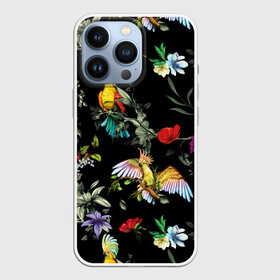 Чехол для iPhone 13 Pro с принтом Попугаи ,  |  | parrots | ветки | графика | джунгли | искусство | картинка | красивый | красный | крутой | листья | мода | модный | молодёжная | орнамент | попугаи | рисунок | розовый | рукоделие | синий | стиль