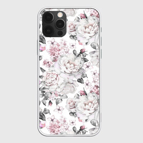 Чехол для iPhone 12 Pro Max с принтом Белые розы , Силикон |  | bouquets | color | gray | leave | lowers | ornament | patterns | pink | roses | букеты | графика | искусство | картинка | красивый | крутой | листья | мода | модный | молодёжная | орнамент | рисунок | розовые | розы | рукоделие | серый