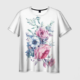 Мужская футболка 3D с принтом Цветы , 100% полиэфир | прямой крой, круглый вырез горловины, длина до линии бедер | bouquets | flowers | pattern | roses | букеты | графика | жёлтый | зелёный | искусство | картинка | красивый | крутой | листья | мода | модный | молодёжная | оранжевый | орнамент | рисунок | розовый | розы | рукоделие
