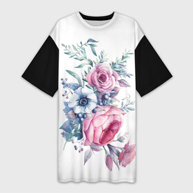 Платье-футболка 3D с принтом Цветы ,  |  | bouquets | flowers | pattern | roses | букеты | графика | жёлтый | зелёный | искусство | картинка | красивый | крутой | листья | мода | модный | молодёжная | оранжевый | орнамент | рисунок | розовый | розы | рукоделие