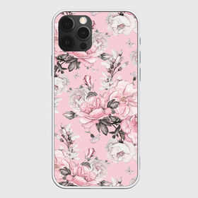 Чехол для iPhone 12 Pro Max с принтом Розовые розы , Силикон |  | bouquets | color | gray | leave | lowers | ornament | patterns | pink | roses | букеты | графика | искусство | картинка | красивый | крутой | листья | мода | модный | молодёжная | орнамент | рисунок | розовые | розы | рукоделие | серый