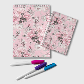 Блокнот с принтом Розовые розы , 100% бумага | 48 листов, плотность листов — 60 г/м2, плотность картонной обложки — 250 г/м2. Листы скреплены удобной пружинной спиралью. Цвет линий — светло-серый
 | bouquets | color | gray | leave | lowers | ornament | patterns | pink | roses | букеты | графика | искусство | картинка | красивый | крутой | листья | мода | модный | молодёжная | орнамент | рисунок | розовые | розы | рукоделие | серый