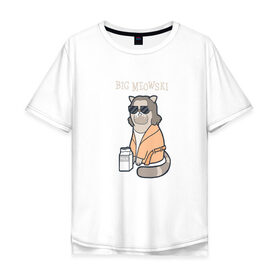 Мужская футболка хлопок Oversize с принтом Big Meowski , 100% хлопок | свободный крой, круглый ворот, “спинка” длиннее передней части | большой лебовски | боулинг | дюдя | кино | комедия | кот | котейка | котенок | котэ | кошка | молоко | хиппи | чувак | юмор