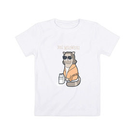 Детская футболка хлопок с принтом Big Meowski , 100% хлопок | круглый вырез горловины, полуприлегающий силуэт, длина до линии бедер | Тематика изображения на принте: большой лебовски | боулинг | дюдя | кино | комедия | кот | котейка | котенок | котэ | кошка | молоко | хиппи | чувак | юмор