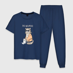 Мужская пижама хлопок с принтом Big Meowski , 100% хлопок | брюки и футболка прямого кроя, без карманов, на брюках мягкая резинка на поясе и по низу штанин
 | большой лебовски | боулинг | дюдя | кино | комедия | кот | котейка | котенок | котэ | кошка | молоко | хиппи | чувак | юмор