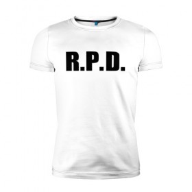 Мужская футболка премиум с принтом RE2 R.P.D. (НА СПИНЕ) , 92% хлопок, 8% лайкра | приталенный силуэт, круглый вырез ворота, длина до линии бедра, короткий рукав | Тематика изображения на принте: 