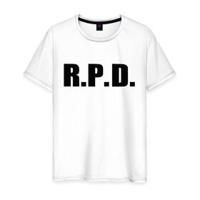 Мужская футболка хлопок с принтом RE2 R.P.D. (НА СПИНЕ) , 100% хлопок | прямой крой, круглый вырез горловины, длина до линии бедер, слегка спущенное плечо. | Тематика изображения на принте: 