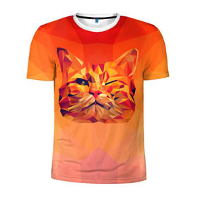 Мужская футболка 3D спортивная с принтом Подмигивающий кот (Low Poly) , 100% полиэстер с улучшенными характеристиками | приталенный силуэт, круглая горловина, широкие плечи, сужается к линии бедра | Тематика изображения на принте: cat | fox | kitty | low | lowpoly | poly | веселая | геометрия | грозовой кошак | желтая | кот | котейка | котофей | кошак | лиса | любителям кошек | низкополигональный | позитив | прикольная | рисунок | рыжая | узор