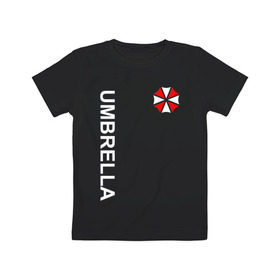 Детская футболка хлопок с принтом UMBRELLA CORP , 100% хлопок | круглый вырез горловины, полуприлегающий силуэт, длина до линии бедер | Тематика изображения на принте: ada wong | biohazard | game | gamer | leon | logo | mistic | raccoon city | re2 | resident evil 2 | rpd | stars | umbrella | ада вонг | амбрелла | зомби | игра | мистика | ужасы