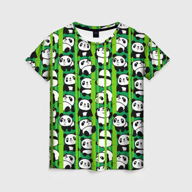 Женская футболка 3D с принтом Медведи панда , 100% полиэфир ( синтетическое хлопкоподобное полотно) | прямой крой, круглый вырез горловины, длина до линии бедер | animals | bamboo | bears | branches | funny | panda | trees | аниме | бамбук | весёлые | ветки | графика | деревья | животные | зелёный | искусство | картинка | красивый | крутой | малыши | медведи | мода | модный | молодёжная