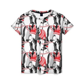 Женская футболка 3D с принтом Пингвины , 100% полиэфир ( синтетическое хлопкоподобное полотно) | прямой крой, круглый вырез горловины, длина до линии бедер | аниме | антарктида | графика | греются | зима | искусство | картинка | красивый | крутой | м | мода | модный | молодёжная | новый год | орнамент | пингвины | полоски | праздник | птицы | рисунок