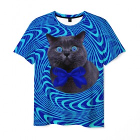 Мужская футболка 3D с принтом Гипнотический кот , 100% полиэфир | прямой крой, круглый вырез горловины, длина до линии бедер | big | арт | крупные арты | крупные принты | сумасшедшие арты