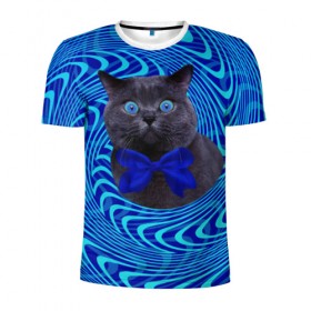 Мужская футболка 3D спортивная с принтом Гипнотический кот , 100% полиэстер с улучшенными характеристиками | приталенный силуэт, круглая горловина, широкие плечи, сужается к линии бедра | big | арт | крупные арты | крупные принты | сумасшедшие арты