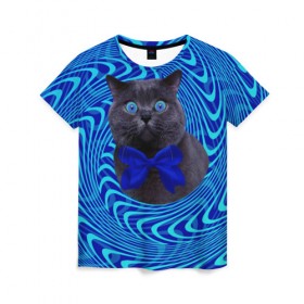 Женская футболка 3D с принтом Гипнотический кот , 100% полиэфир ( синтетическое хлопкоподобное полотно) | прямой крой, круглый вырез горловины, длина до линии бедер | big | арт | крупные арты | крупные принты | сумасшедшие арты