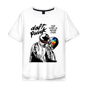 Мужская футболка хлопок Oversize с принтом Daft Punk , 100% хлопок | свободный крой, круглый ворот, “спинка” длиннее передней части | Тематика изображения на принте: daft punk | electronic | house | human | music | robot | дафт панк | музыка | синти поп | хаус | электроника