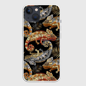 Чехол для iPhone 13 с принтом Хамелеоны ,  |  | branches | chameleons | fash | greens | lizards | nature | trees | youth | ветки | графика | деревья | зелень | искусство | картинка | крутой | лучший | мода | модный | молодёжная | природа | рисунок | стиль | творчество | фон