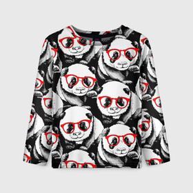 Детский лонгслив 3D с принтом Панды в красных очках , 100% полиэстер | длинные рукава, круглый вырез горловины, полуприлегающий силуэт
 | animals | bears | funny | head | muzzl | pandas | red | весёлые | взгляд | голова | графика | животные | искусство | картинка | красивый | красные | крутой | медведи | мода | модный | молодёжная | очки | панды | рисунок