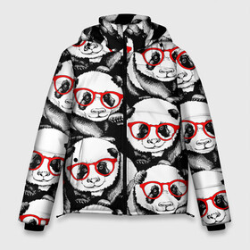 Мужская зимняя куртка 3D с принтом Панды в красных очках , верх — 100% полиэстер; подкладка — 100% полиэстер; утеплитель — 100% полиэстер | длина ниже бедра, свободный силуэт Оверсайз. Есть воротник-стойка, отстегивающийся капюшон и ветрозащитная планка. 

Боковые карманы с листочкой на кнопках и внутренний карман на молнии. | animals | bears | funny | head | muzzl | pandas | red | весёлые | взгляд | голова | графика | животные | искусство | картинка | красивый | красные | крутой | медведи | мода | модный | молодёжная | очки | панды | рисунок