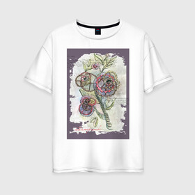 Женская футболка хлопок Oversize с принтом Механический цветок , 100% хлопок | свободный крой, круглый ворот, спущенный рукав, длина до линии бедер
 | steampunk | механика | ретро | рисунок | стимпанк | цветы