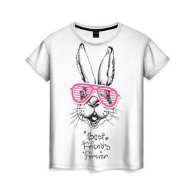 Женская футболка 3D с принтом Best Friends Forever , 100% полиэфир ( синтетическое хлопкоподобное полотно) | прямой крой, круглый вырез горловины, длина до линии бедер | Тематика изображения на принте: animal | best friends | forever | hare | hearts | love | rabbit | белый | графика | друзья | животное | заяц | искусство | картинка | кролик | крутой | лучшие | лучший | любоввь | модный | навсегда | очки | полосатые | рисунок