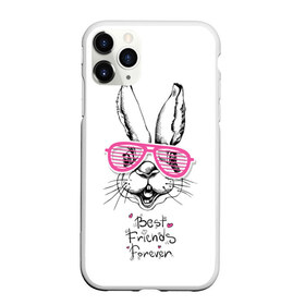 Чехол для iPhone 11 Pro Max матовый с принтом Best Friends Forever , Силикон |  | animal | best friends | forever | hare | hearts | love | rabbit | белый | графика | друзья | животное | заяц | искусство | картинка | кролик | крутой | лучшие | лучший | любоввь | модный | навсегда | очки | полосатые | рисунок