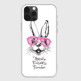 Чехол для iPhone 12 Pro Max с принтом Best Friends Forever , Силикон |  | Тематика изображения на принте: animal | best friends | forever | hare | hearts | love | rabbit | белый | графика | друзья | животное | заяц | искусство | картинка | кролик | крутой | лучшие | лучший | любоввь | модный | навсегда | очки | полосатые | рисунок
