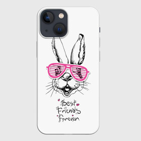 Чехол для iPhone 13 mini с принтом Best Friends Forever ,  |  | animal | best friends | forever | hare | hearts | love | rabbit | белый | графика | друзья | животное | заяц | искусство | картинка | кролик | крутой | лучшие | лучший | любоввь | модный | навсегда | очки | полосатые | рисунок