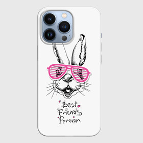 Чехол для iPhone 13 Pro с принтом Best Friends Forever ,  |  | Тематика изображения на принте: animal | best friends | forever | hare | hearts | love | rabbit | белый | графика | друзья | животное | заяц | искусство | картинка | кролик | крутой | лучшие | лучший | любоввь | модный | навсегда | очки | полосатые | рисунок
