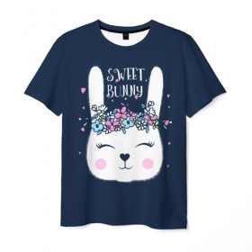 Мужская футболка 3D с принтом Sweet bunny , 100% полиэфир | прямой крой, круглый вырез горловины, длина до линии бедер | Тематика изображения на принте: art | creat | drawing | graphics | picture | белый | влюбленный | графика | день святого валентина | заяц | зеленый | искусство | картинка | кролик | крутой | лучший | любовь | модный | подарок | праздник | пушистый