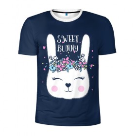 Мужская футболка 3D спортивная с принтом Sweet bunny , 100% полиэстер с улучшенными характеристиками | приталенный силуэт, круглая горловина, широкие плечи, сужается к линии бедра | art | creat | drawing | graphics | picture | белый | влюбленный | графика | день святого валентина | заяц | зеленый | искусство | картинка | кролик | крутой | лучший | любовь | модный | подарок | праздник | пушистый