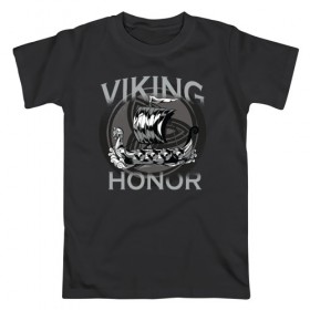 Мужская футболка хлопок с принтом Викинг , 100% хлопок | прямой крой, круглый вырез горловины, длина до линии бедер, слегка спущенное плечо. | viking | викинг | викинги | дракар | драккар | честь