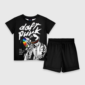 Детский костюм с шортами 3D с принтом Daft Punk ,  |  | daft punk | electronic | house | human | music | robot | дафт панк | музыка | синти поп | хаус | электроника