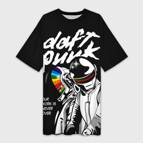 Платье-футболка 3D с принтом Daft Punk ,  |  | daft punk | electronic | house | human | music | robot | дафт панк | музыка | синти поп | хаус | электроника
