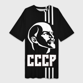 Платье-футболка 3D с принтом СССР Ленин ,  |  | белый | белый и черный | герб | ленин | логотип | надпись ссср | полосы | россия | ссср | черный
