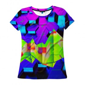 Женская футболка 3D с принтом НЕОНОВЫЕ СОТЫ , 100% полиэфир ( синтетическое хлопкоподобное полотно) | прямой крой, круглый вырез горловины, длина до линии бедер | abstract | abstraction | comb | cyberpunk | texture | абстракция | бронь | броня | кибер панк | соты | стальные соты | текстуры